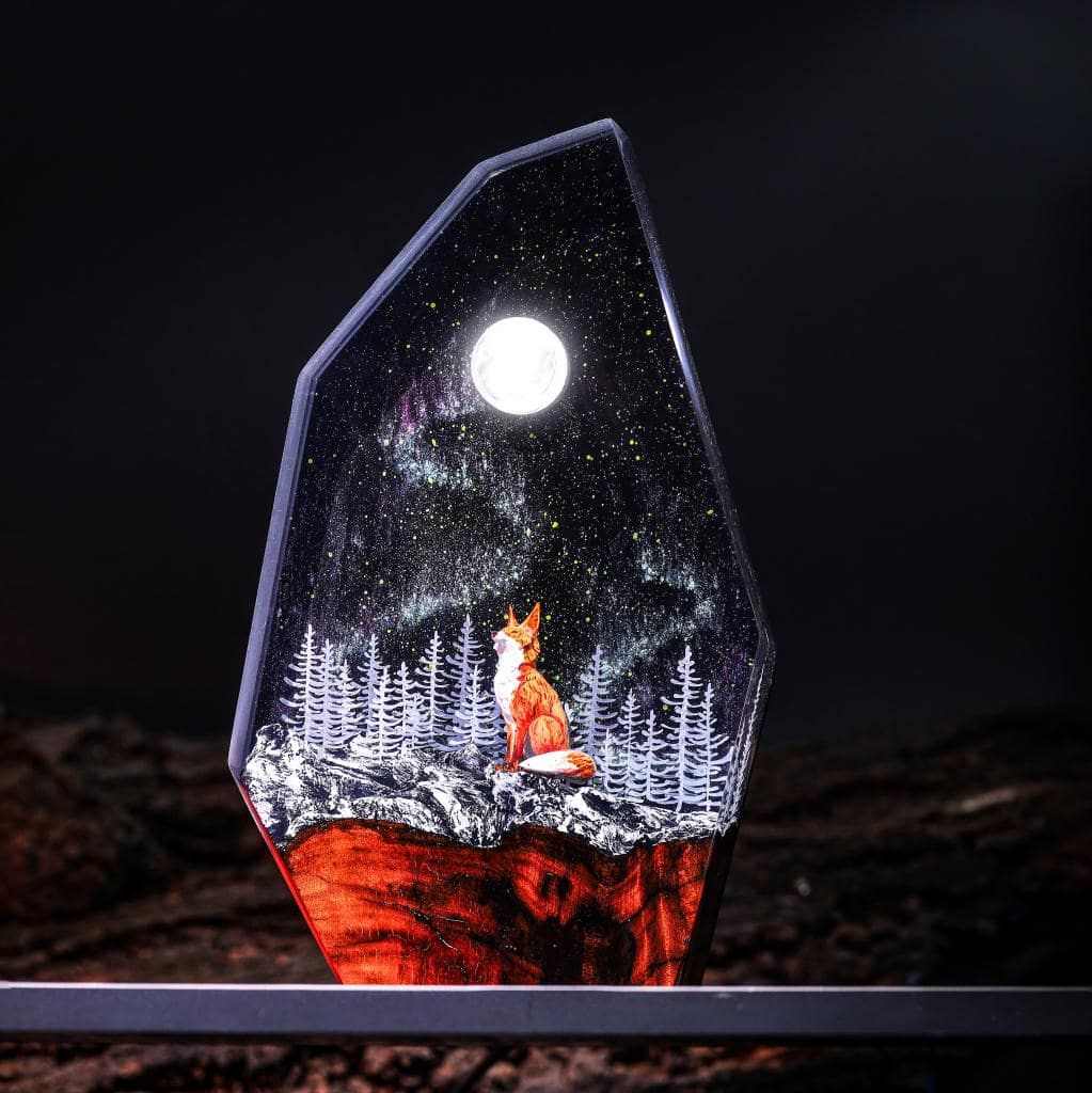 Aurora Borealis Lamp Fox Epoxy Night Light - Image 4
