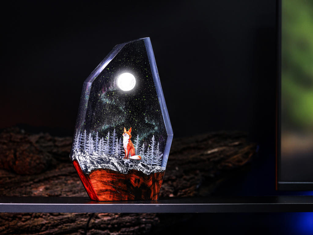 Aurora Borealis Lamp Fox Epoxy Night Light - Image 2