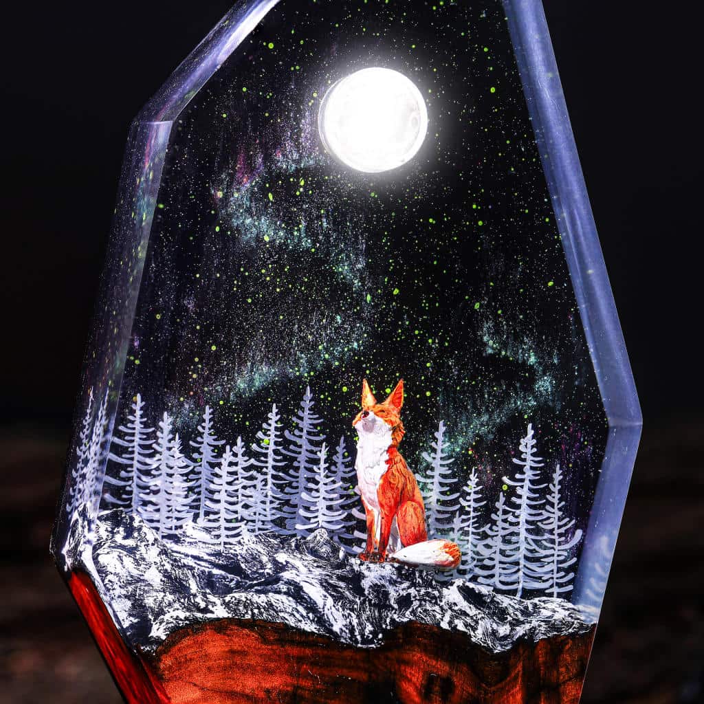 Aurora Borealis Lamp Fox Epoxy Night Light - Image 3