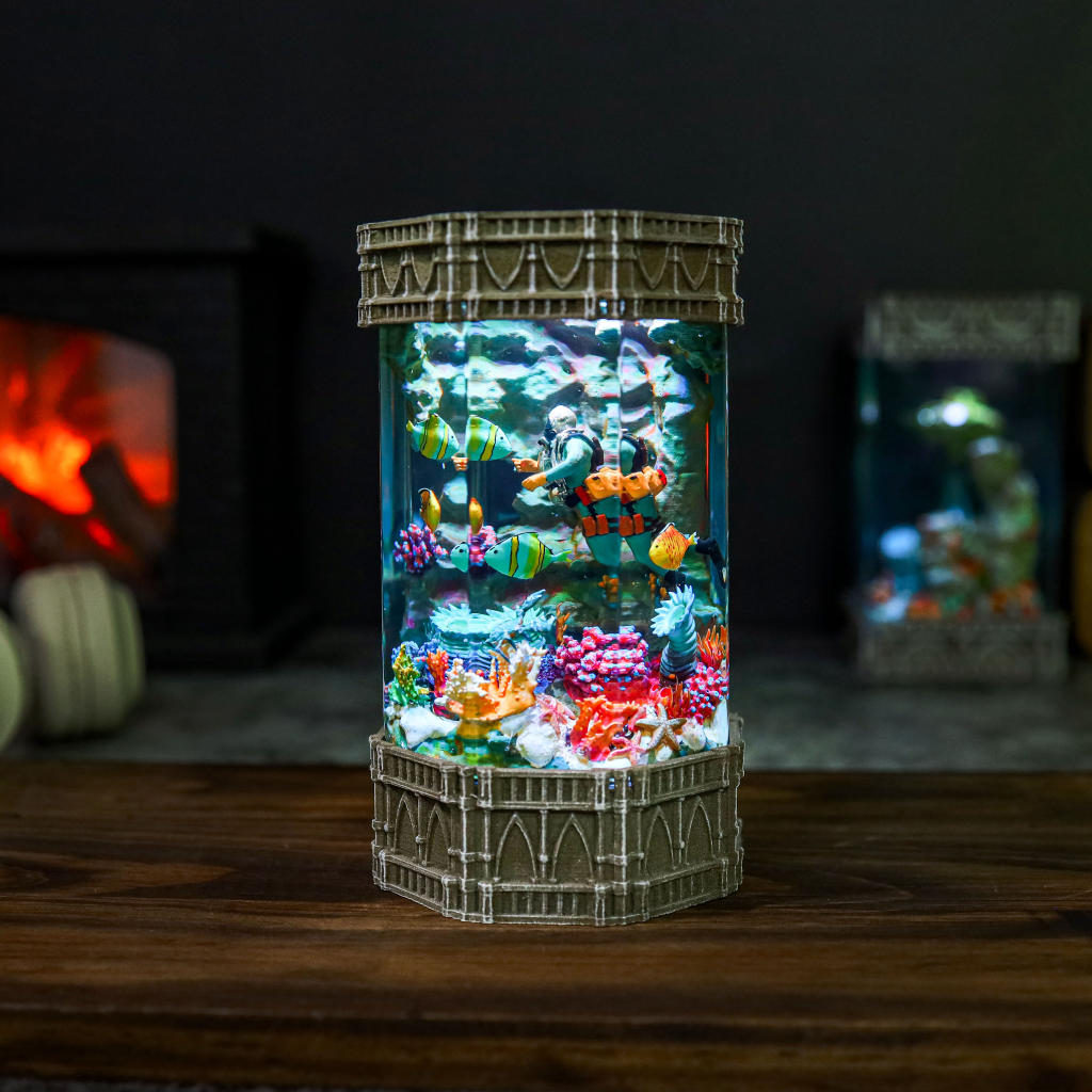 Diver in Coral Reef Night Light - Image 11