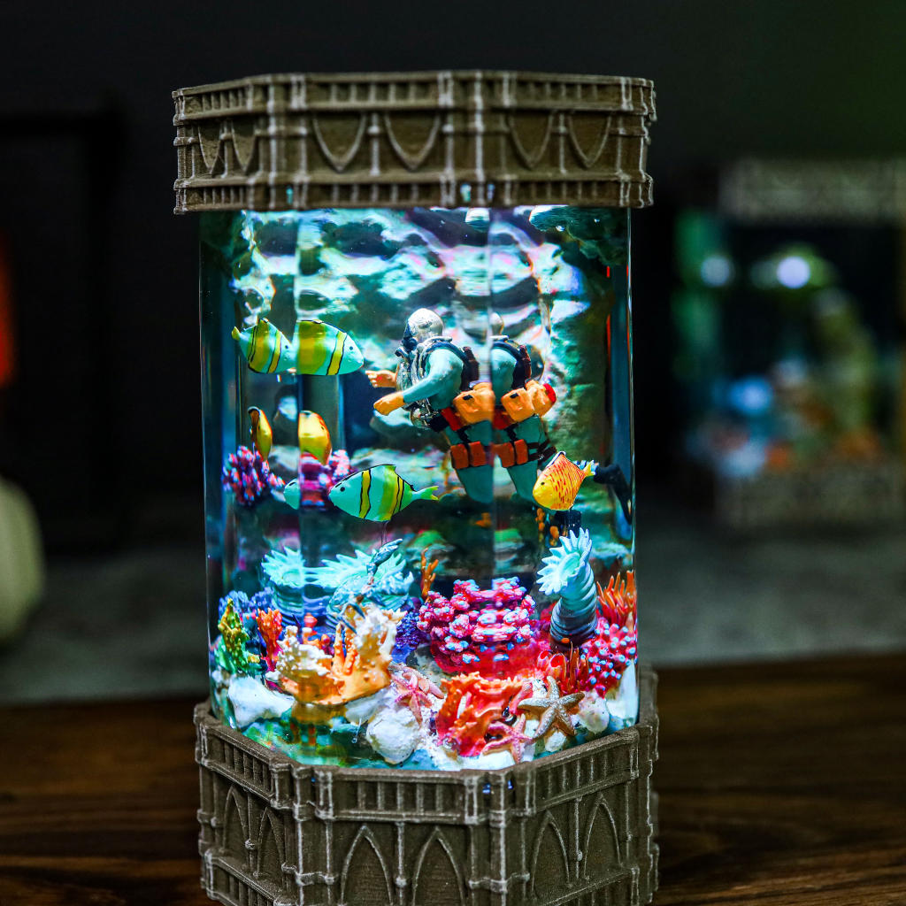Diver in Coral Reef Night Light - Image 4