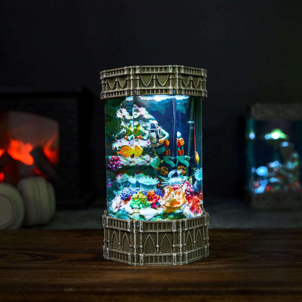 Diver in Coral Reef Night Light - Image 10