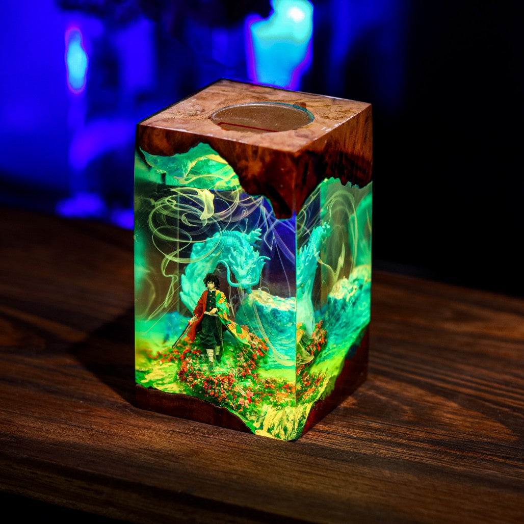 Water Dragon Swordsman Resin Lamp - Image 3