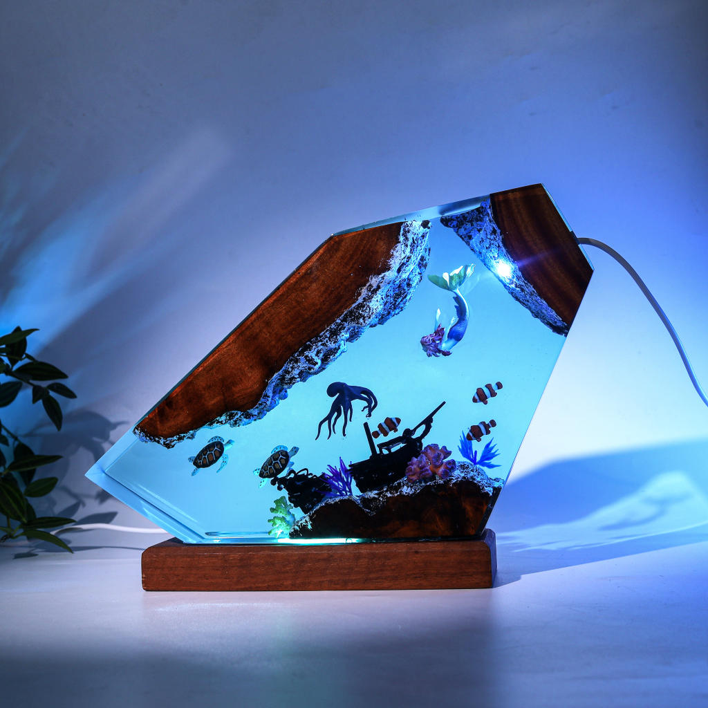 Kraken and Mermaid Epoxy Lamp - Image 2