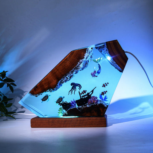 Kraken and Mermaid Epoxy Lamp - Image 2