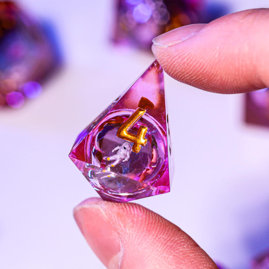Pink Astronaut Resin DnD Dice - Image 3