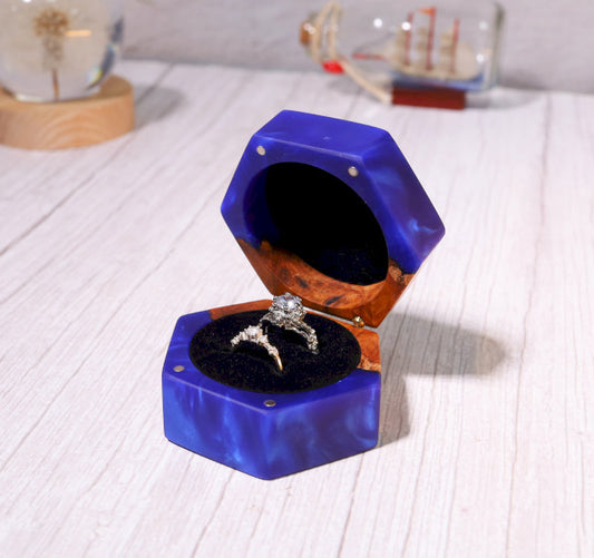 Custom Hexagonal Blue Resin Double Ring Box - Image 2