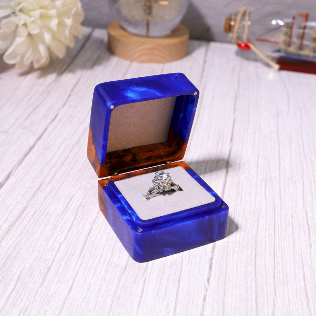 Square Navy Blue Wedding Engagement Ring Box - Image 4