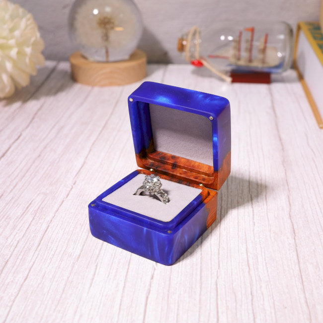 Square Navy Blue Wedding Engagement Ring Box - Image 5
