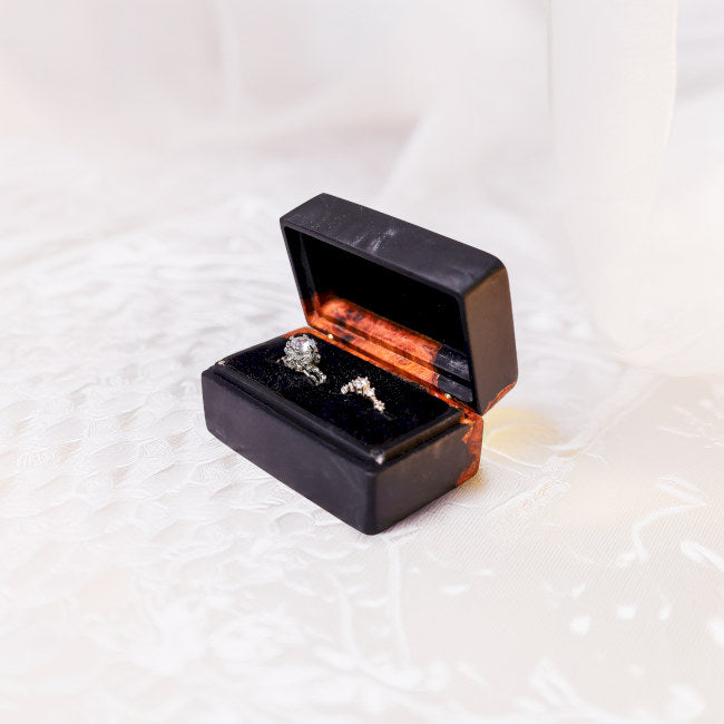 Custom Black Rectangular Resin Double Ring Box - Image 6