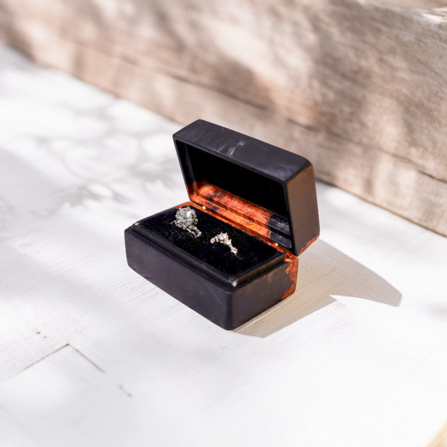 Custom Black Rectangular Resin Double Ring Box - Image 7