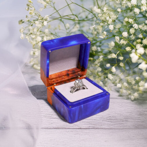 Square Navy Blue Wedding Engagement Ring Box - Image 6