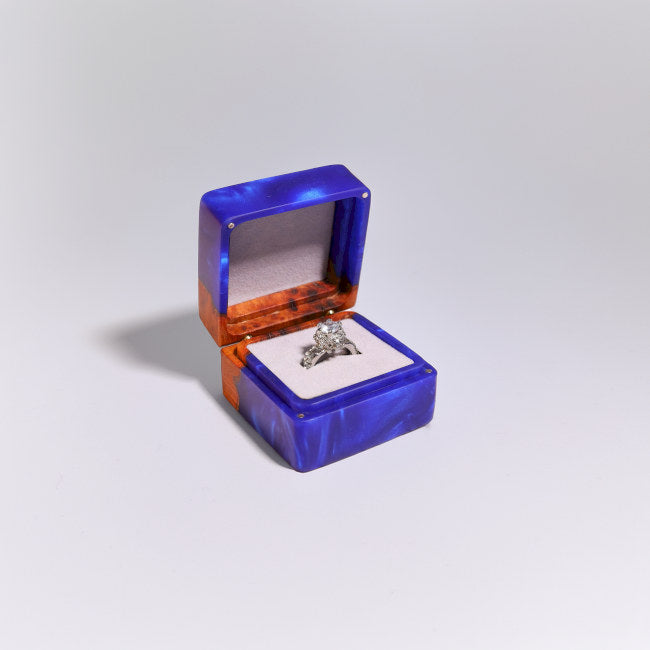 Square Navy Blue Wedding Engagement Ring Box - Image 7