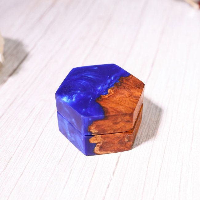 Custom Hexagonal Blue Resin Double Ring Box - Image 5