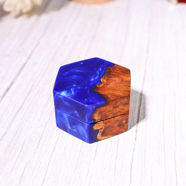 Custom Hexagonal Blue Resin Double Ring Box - Image 3