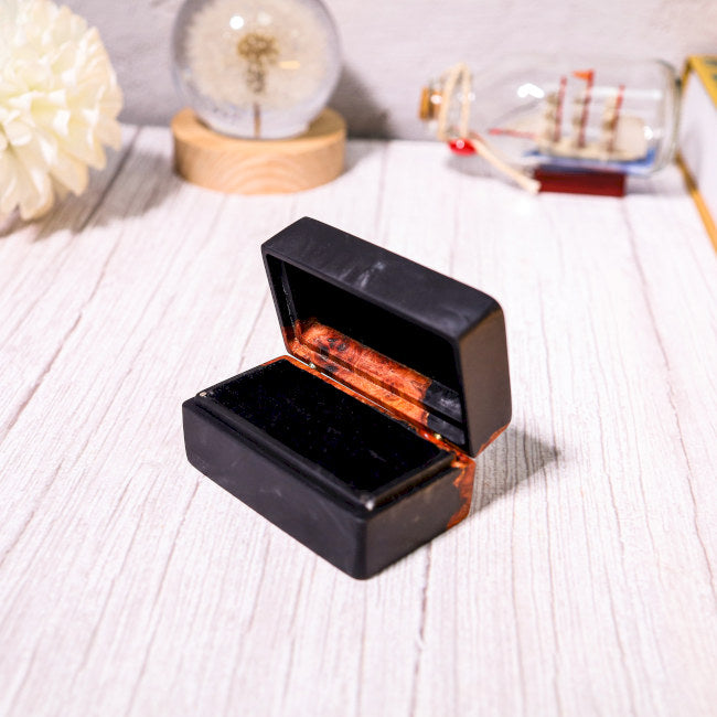 Custom Black Rectangular Resin Double Ring Box - Image 2