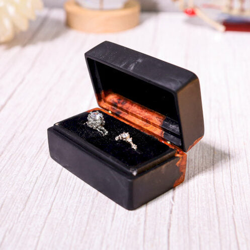 Custom Black Rectangular Resin Double Ring Box - Image 3