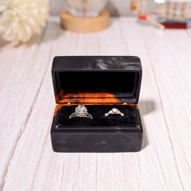 Custom Black Rectangular Resin Double Ring Box - Image 5