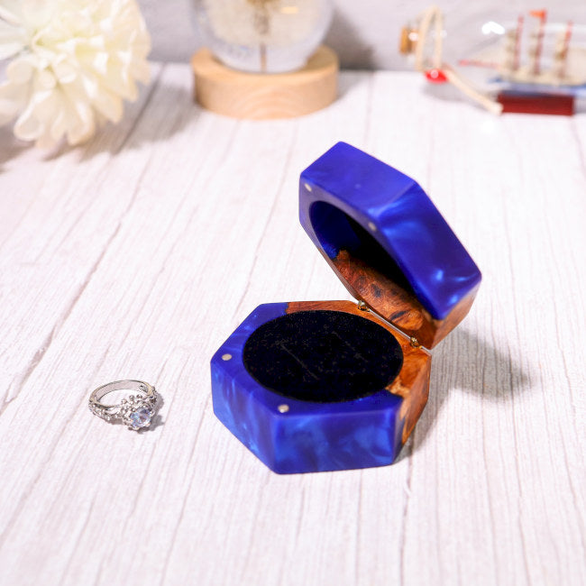 Custom Hexagonal Blue Resin Double Ring Box - Image 4