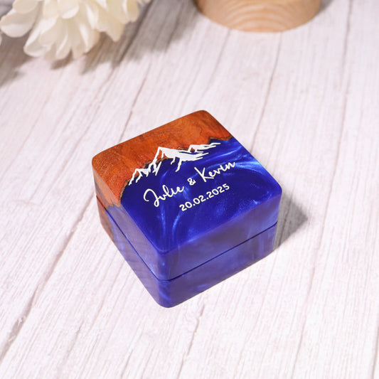 Square Navy Blue Wedding Engagement Ring Box - Image 2