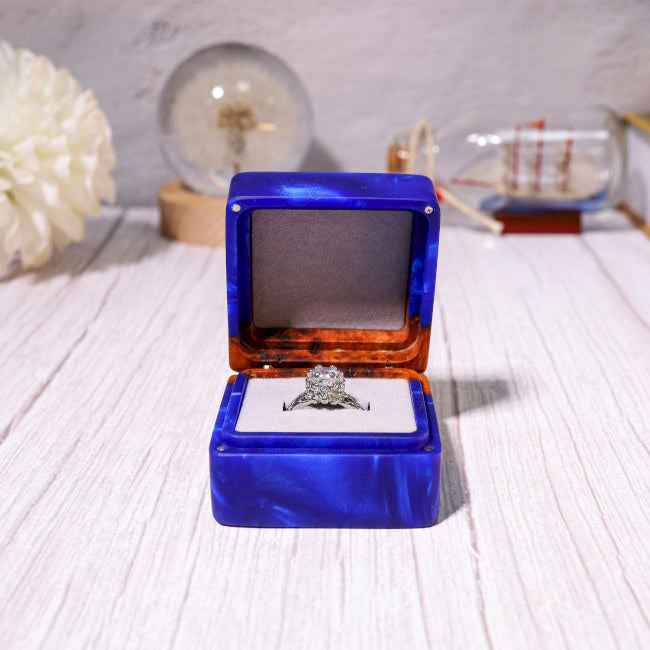 Square Navy Blue Wedding Engagement Ring Box - Image 3
