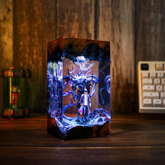 Dark Fantasy Warrior &amp; Shadow Creature Resin lamp - Image 2