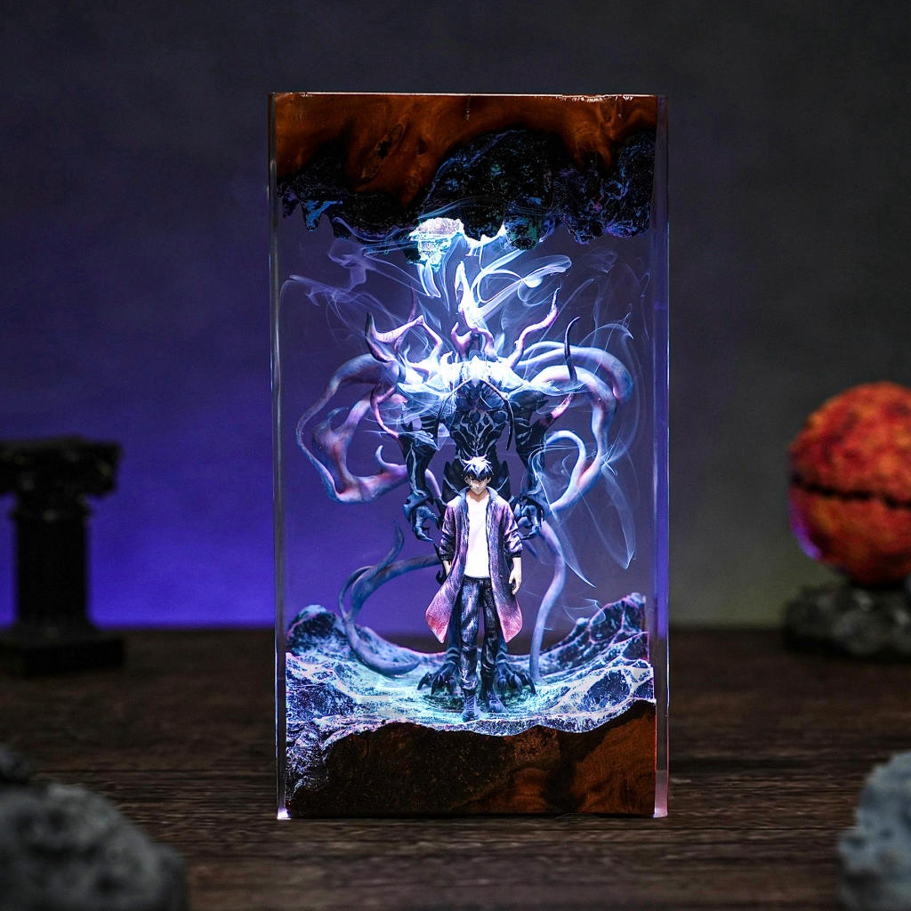 Dark Fantasy Warrior &amp; Shadow Creature Resin lamp - Image 11
