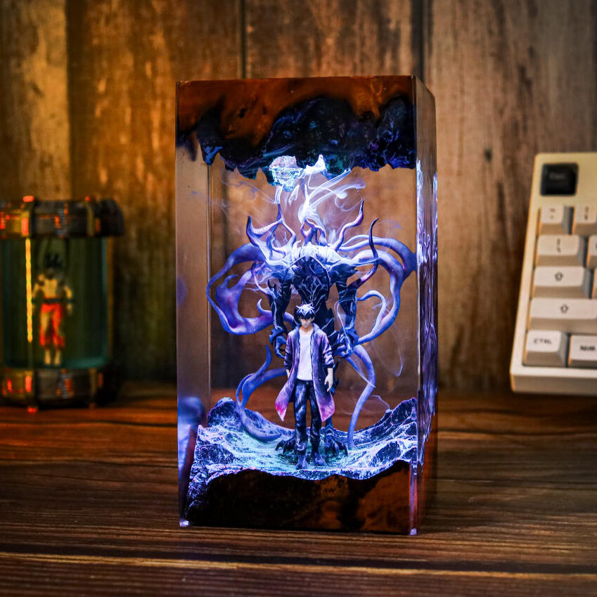 Dark Fantasy Warrior &amp; Shadow Creature Resin lamp - Image 4