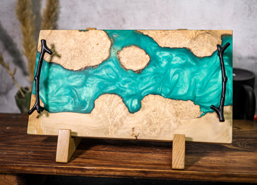 Blue Walnut Epoxy Resin Cheese Tray - Image 8