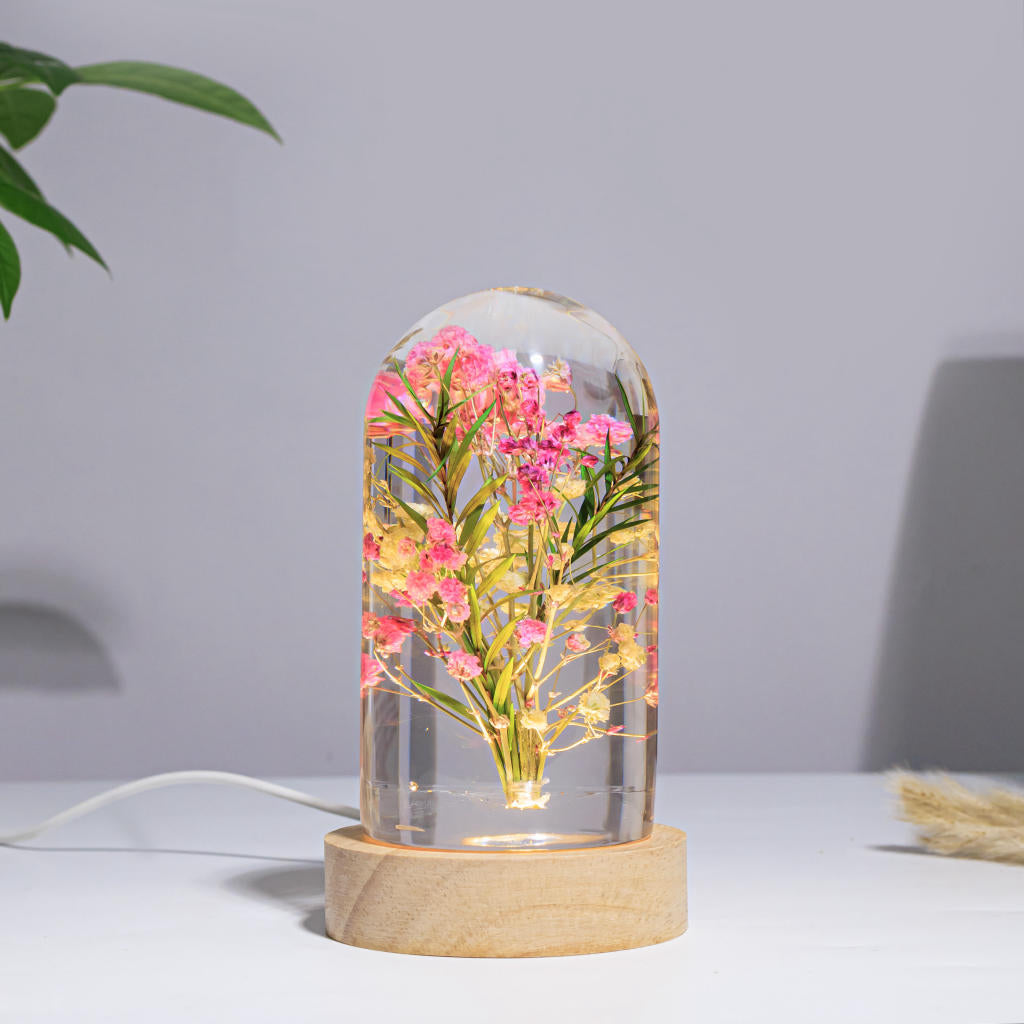 Spherical Cylinder Baby’s Breath Flower Epoxy Lamp - Image 3
