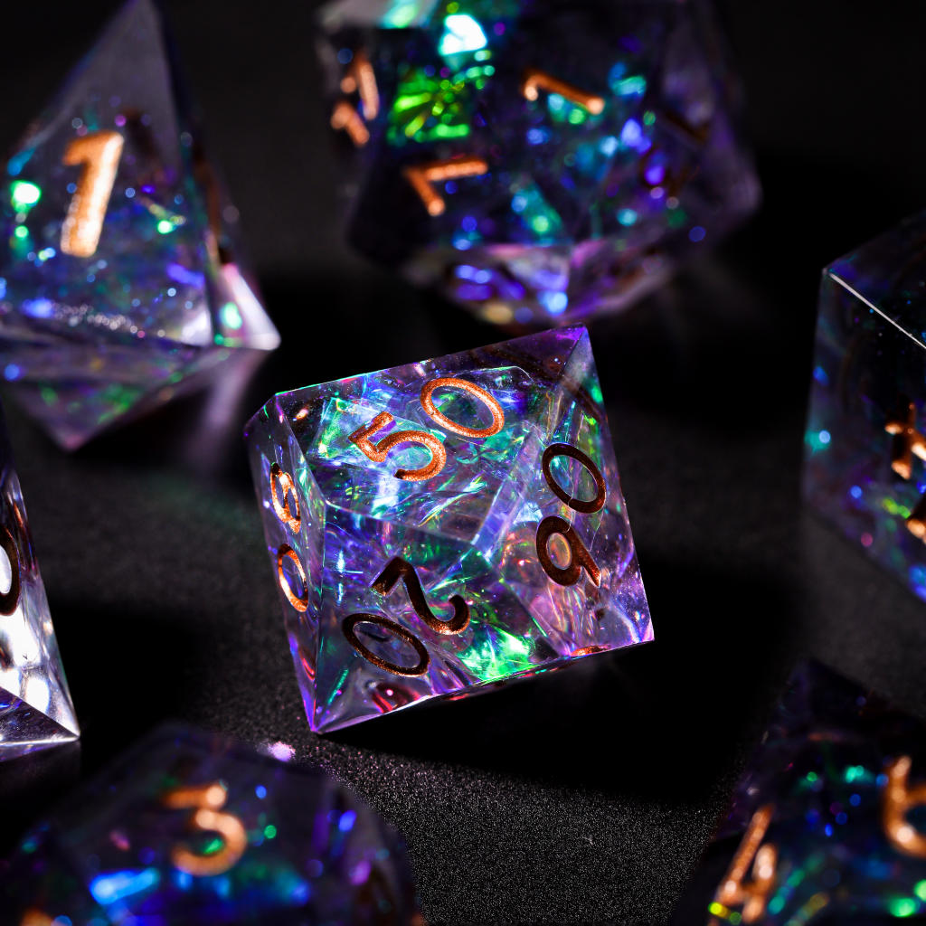 Purple Glitter Galaxy Resin DnD Dice - Image 2