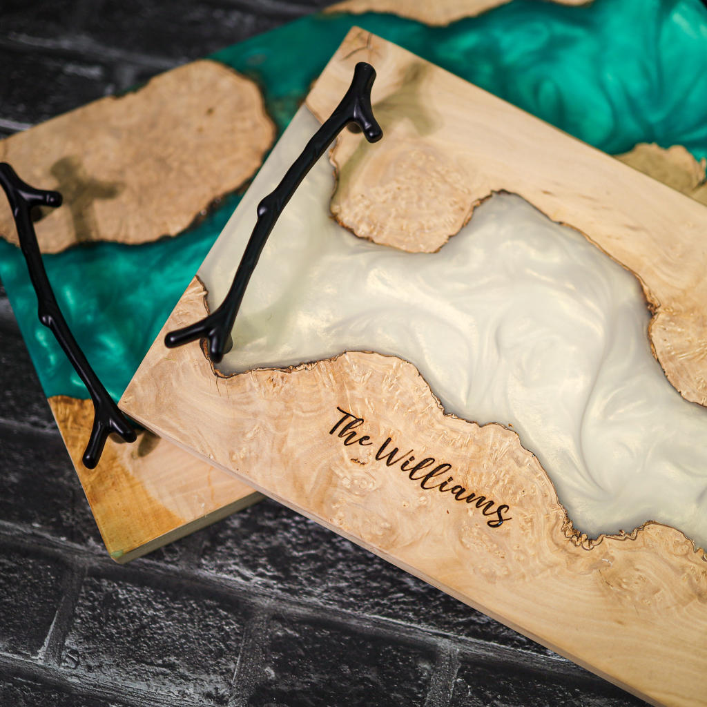 Blue Walnut Epoxy Resin Cheese Tray - Image 9