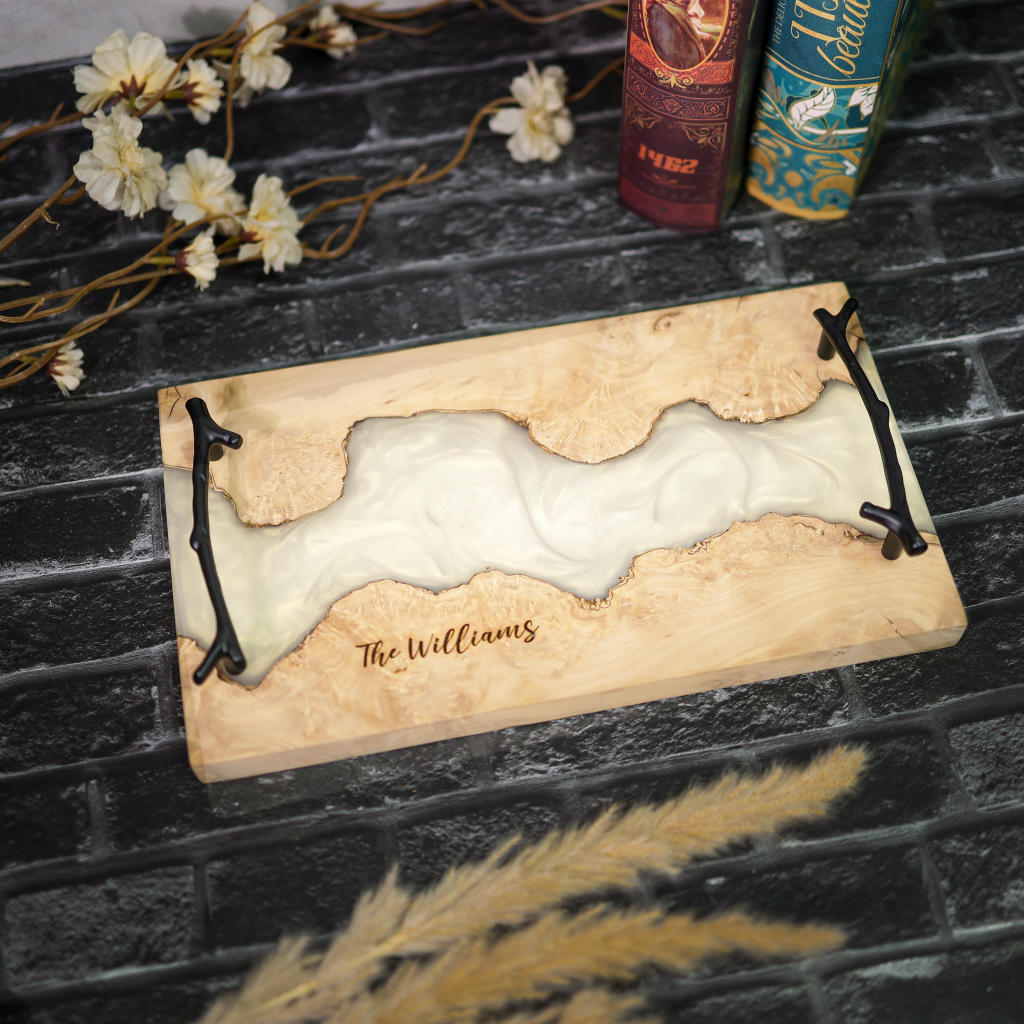 White Walnut Epoxy Resin Cheese Tray - Image 7