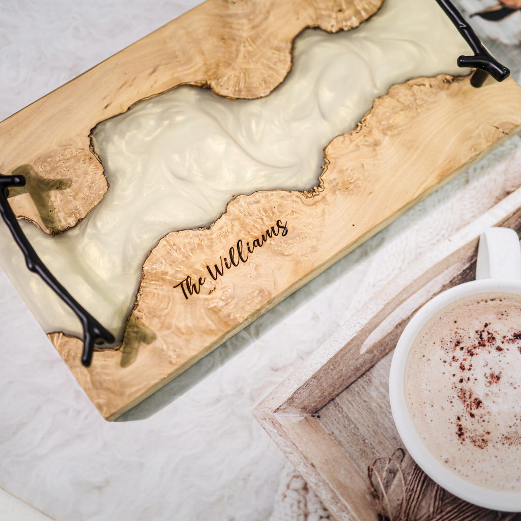 White Walnut Epoxy Resin Cheese Tray - Image 6