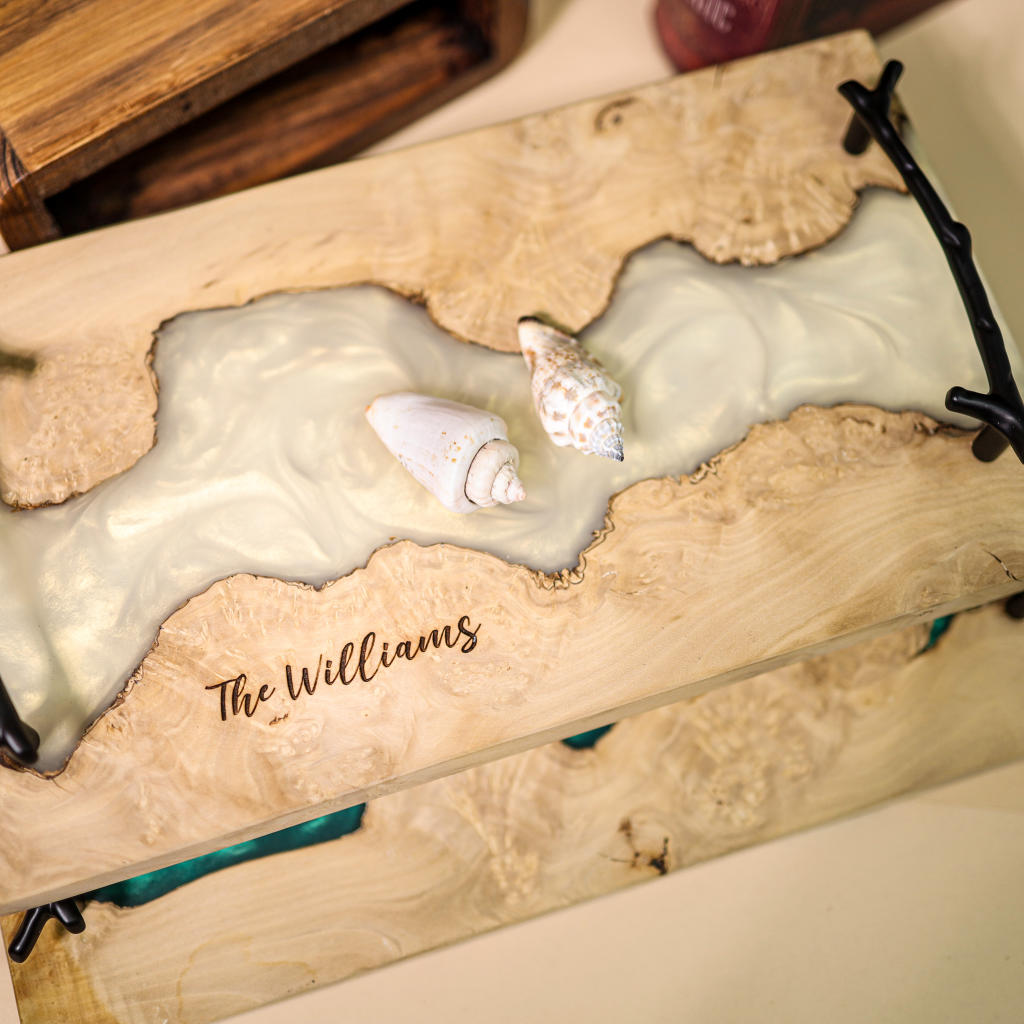 White Walnut Epoxy Resin Cheese Tray - Image 5